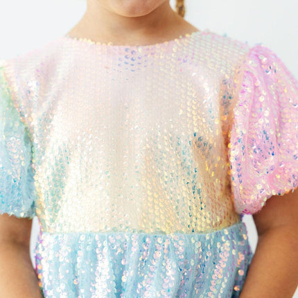 Ombre Puff Sleeve Sequin Dress