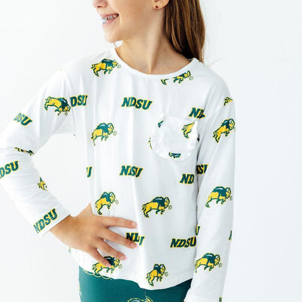 North Dakota State University White Bison L/S Ruffle Pocket Tee