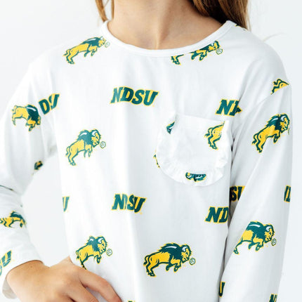 North Dakota State University White Bison L/S Ruffle Pocket Tee