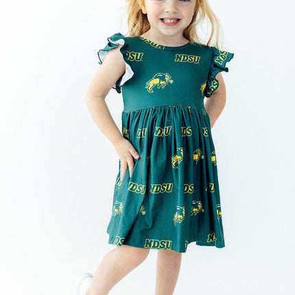 North Dakota State University Green Bison Flutter Twirl Dress