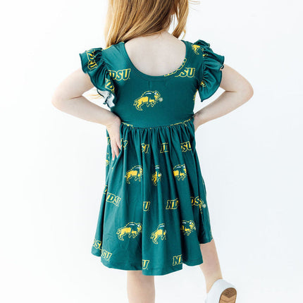North Dakota State University Green Bison Flutter Twirl Dress