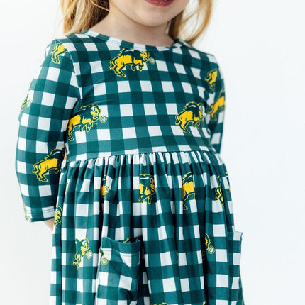 North Dakota State University Plaid Bison 3/4 Sleeve Pocket Twirl Dress