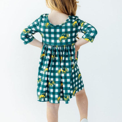 North Dakota State University Plaid Bison 3/4 Sleeve Pocket Twirl Dress
