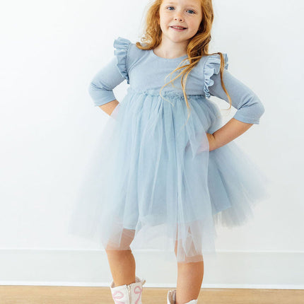 Bluebird Shimmer 3/4 Sleeve Tutu Dress