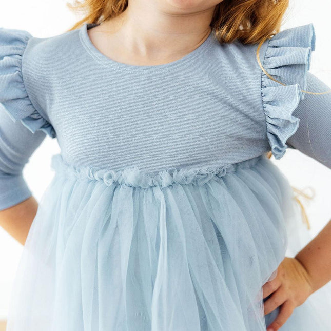 Bluebird Shimmer 3/4 Sleeve Tutu Dress