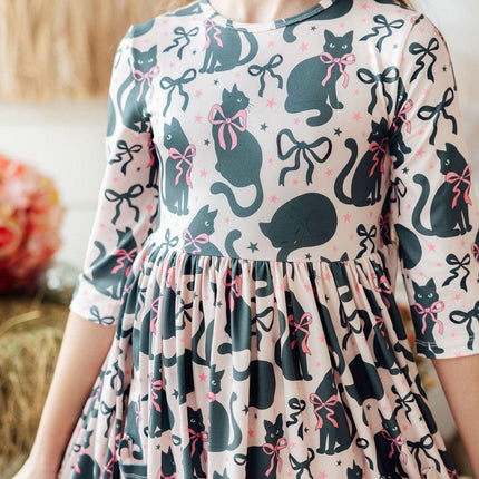 Hocus Purr-cus 3/4 Sleeve Pocket Twirl Dress - Dashing Nova