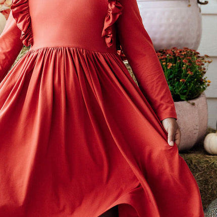Pumpkin Spice L/S Ruffle Twirl Dress - Dashing Nova