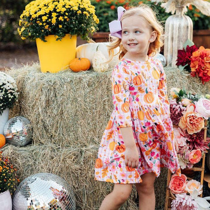 Pumpkin Party 3/4 Sleeve Pocket Twirl Dress - Dashing Nova