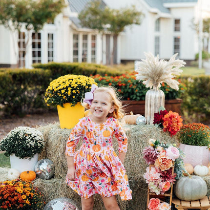 Pumpkin Party 3/4 Sleeve Pocket Twirl Dress - Dashing Nova