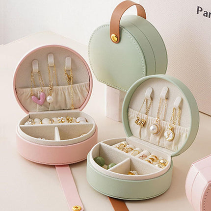 Mini Travel Jewelry Box Organizer, Portable Storage Case with Compartments, PU Leather, 3.9 x 3.5 x 2 inches