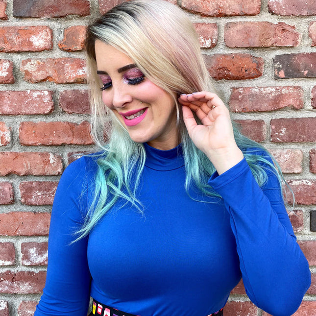 Blue Mock Neck Top