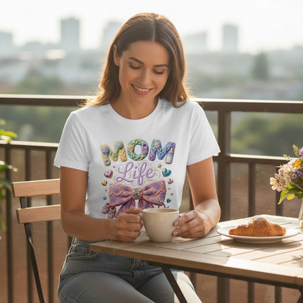 Mom Life Graphic T-Shirt 100% Cotton Pastel Bow Mothers Day Gift