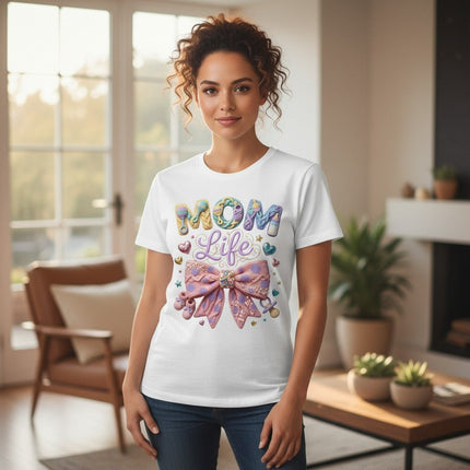Mom Life Graphic T-Shirt 100% Cotton Pastel Bow Mothers Day Gift