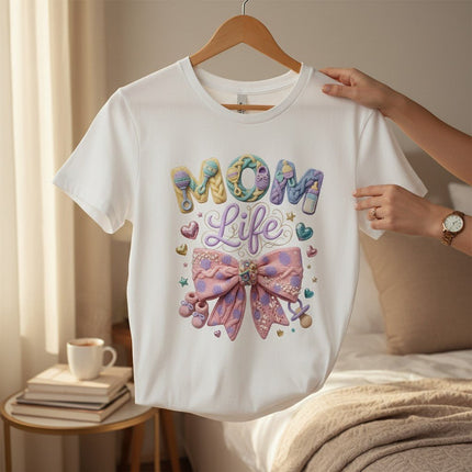 Mom Life Graphic T-Shirt 100% Cotton Pastel Bow Mothers Day Gift