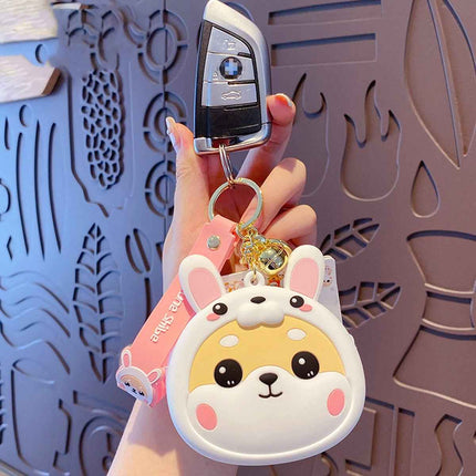 Trendy Shiba Inu Coin Pouch with Keyring and Zipper Closure