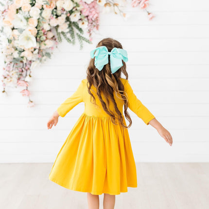 Mustard 3/4 Sleeve Pocket Twirl Dress - Dashing Nova