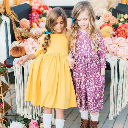Mustard 3/4 Sleeve Pocket Twirl Dress - Dashing Nova