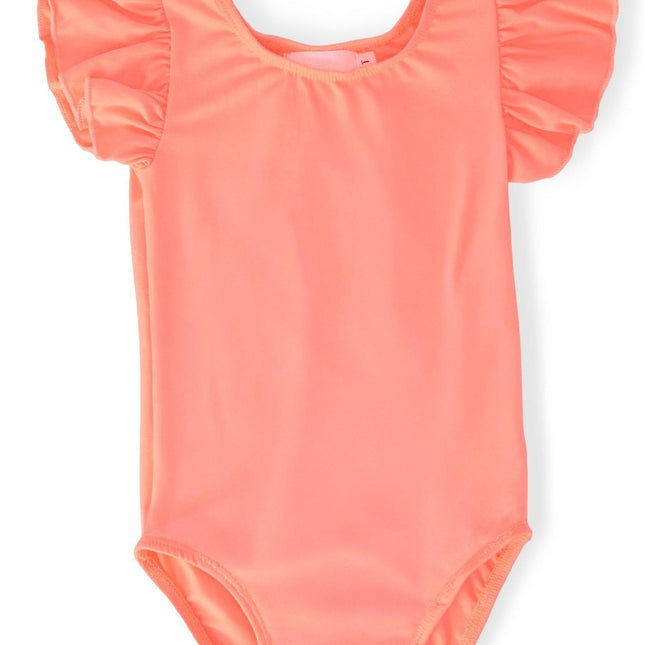 Neon Coral S/S Flutter Sleeve Leotard - Dashing Nova
