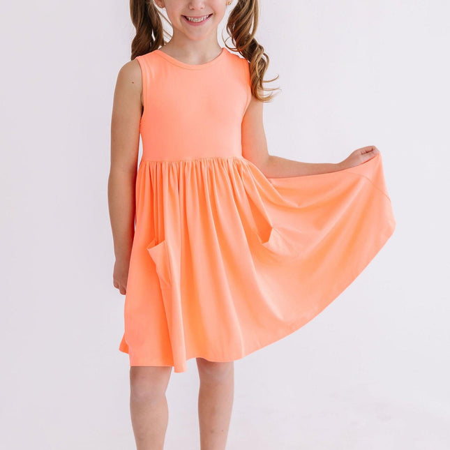 Neon Coral Tank Pocket Twirl Dress - Dashing Nova