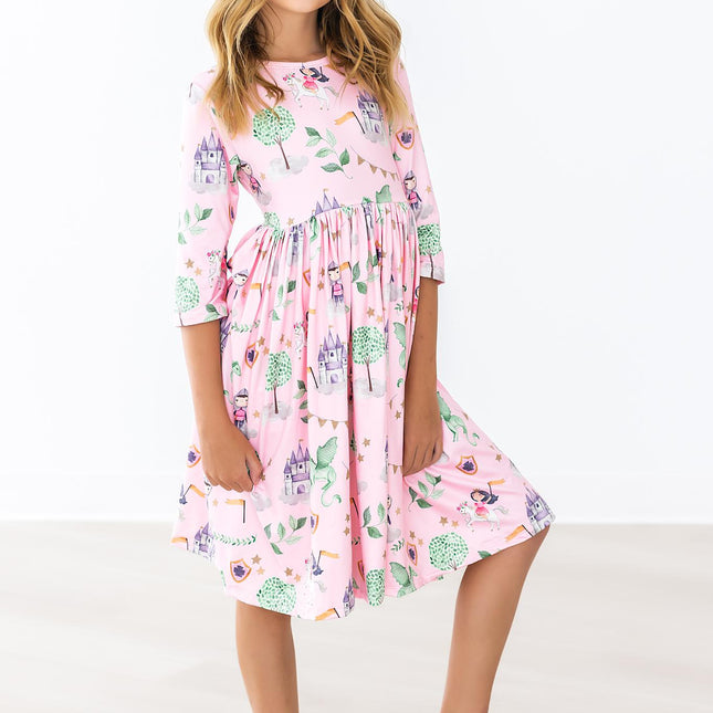 Once Upon a Time 3/4 Sleeve Pocket Twirl Dress - Dashing Nova