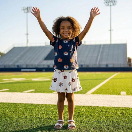 Auburn Blue Aubie Ruffle Pocket Tee