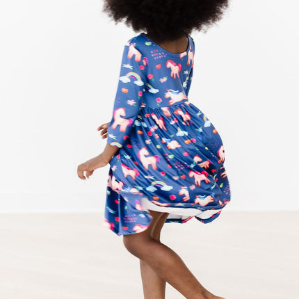 Painted Skies 3/4 Sleeve Pocket Twirl Dress - Dashing Nova