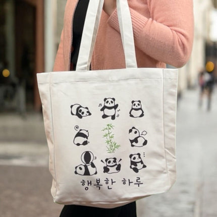 Panda Tote for Women – Eco Flannel Bag with Zipper & Pocket