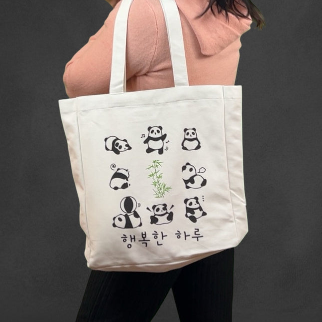 Panda Tote for Women – Eco Flannel Bag with Zipper & Pocket