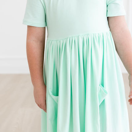 Pastel Green S/S Pocket Twirl Dress - Dashing Nova