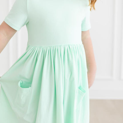 Pastel Green S/S Pocket Twirl Dress - Dashing Nova