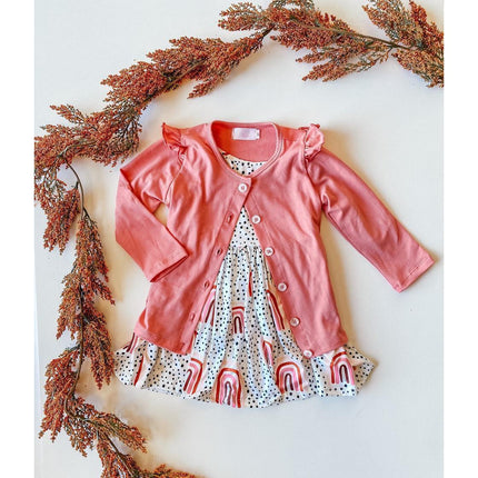 Peach Rainbow 3/4 Sleeve Pocket Twirl Dress - Dashing Nova