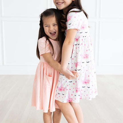 Peach S/S Pocket Twirl Dress - Dashing Nova