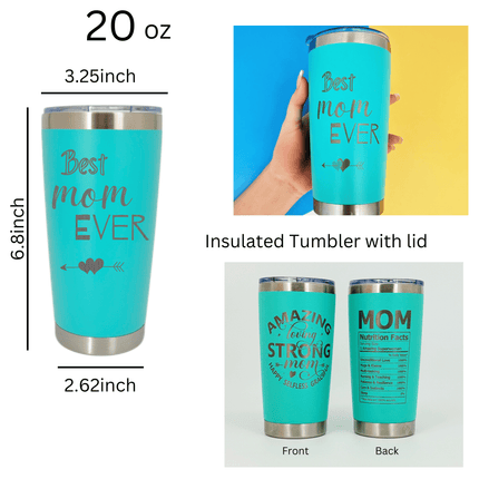 Personalized Best Mom Ever Tumblers, 20oz Stainless Steel Insulated, Birthday Mothers Day Christmas Gifts for Moms