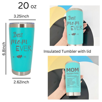 Personalized Best Mom Ever Tumblers, 20oz Stainless Steel Insulated, Birthday Mothers Day Christmas Gifts for Moms