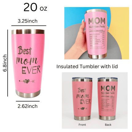 Personalized Best Mom Ever Tumblers, 20oz Stainless Steel Insulated, Birthday Mothers Day Christmas Gifts for Moms