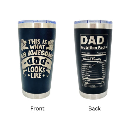 Personalized Engraved Tumblers, Best Dad Ever and Nutrition Fact Twist Birthday Gift for Dad, 20oz Stainless Steel Insulated Custom Coffee Tumbler