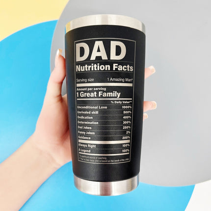 Personalized Engraved Tumblers, Best Dad Ever and Nutrition Fact Twist Birthday Gift for Dad, 20oz Stainless Steel Insulated Custom Coffee Tumbler