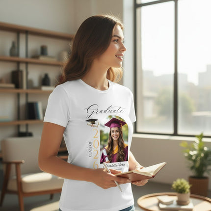 Personalized Photo Class of 2026 Graduate T-Shirt Custom Name Cotton Graduation Gift