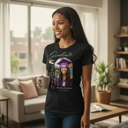 Personalized Photo Class of 2026 Graduate T-Shirt Custom Name Cotton Graduation Gift