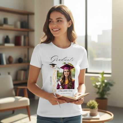 Personalized Photo Class of 2026 Graduate T-Shirt Custom Name Cotton Graduation Gift