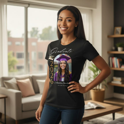Personalized Photo Class of 2026 Graduate T-Shirt Custom Name Cotton Graduation Gift