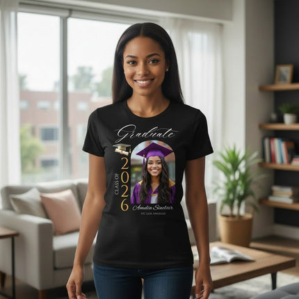 Personalized Photo Class of 2026 Graduate T-Shirt Custom Name Cotton Graduation Gift