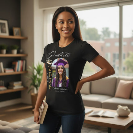 Personalized Photo Class of 2026 Graduate T-Shirt Custom Name Cotton Graduation Gift