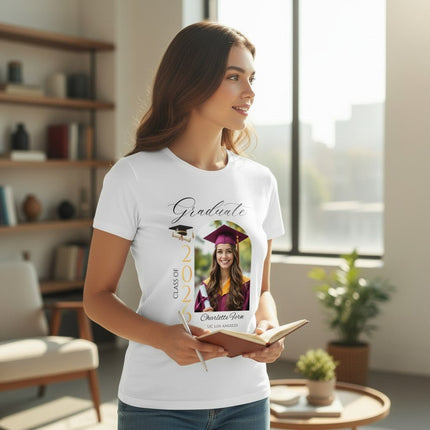 Personalized Photo Class of 2026 Graduate T-Shirt Custom Name Cotton Graduation Gift