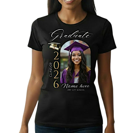 Personalized Photo Class of 2026 Graduate T-Shirt Custom Name Cotton Graduation Gift