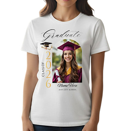 Personalized Photo Class of 2026 Graduate T-Shirt Custom Name Cotton Graduation Gift