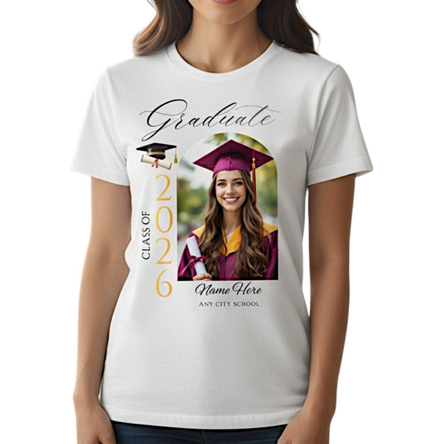 Personalized Photo Class of 2026 Graduate T-Shirt Custom Name Cotton Graduation Gift
