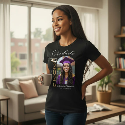 Personalized Photo Class of 2026 Graduate T-Shirt Custom Name Cotton Graduation Gift