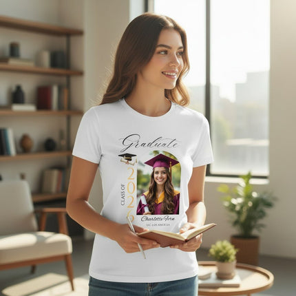 Personalized Photo Class of 2026 Graduate T-Shirt Custom Name Cotton Graduation Gift