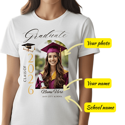 Personalized Photo Class of 2026 Graduate T-Shirt Custom Name Cotton Graduation Gift